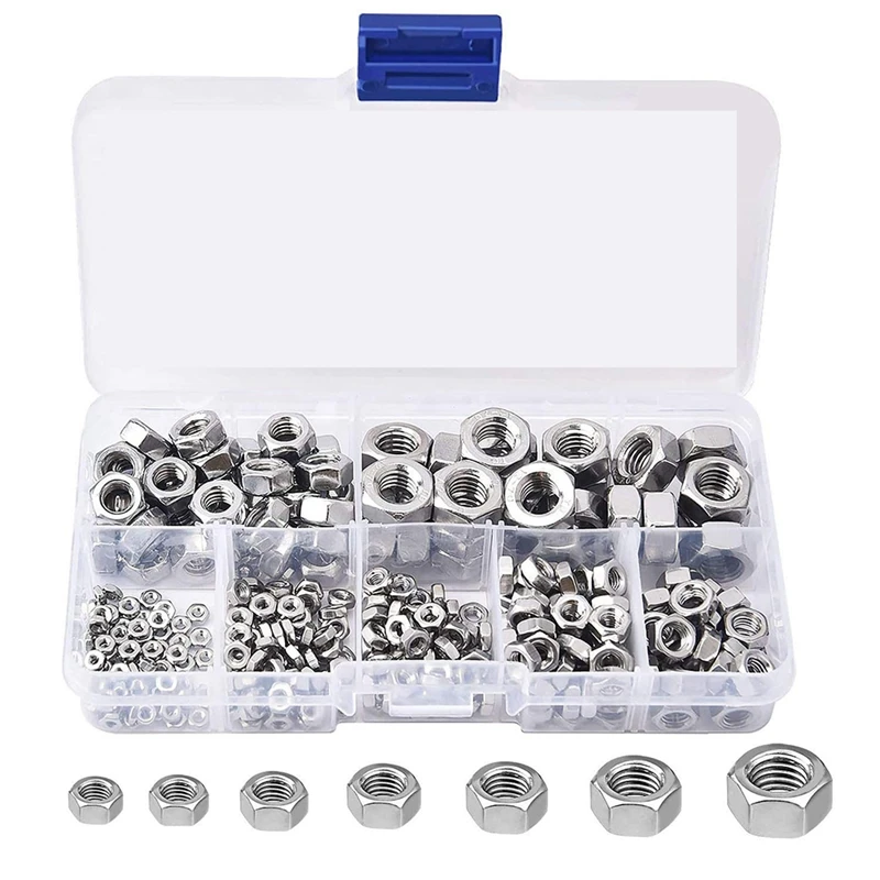 320pcs Metric 304 Stainless Steel Hex Nuts Assortment Kit For Screw
