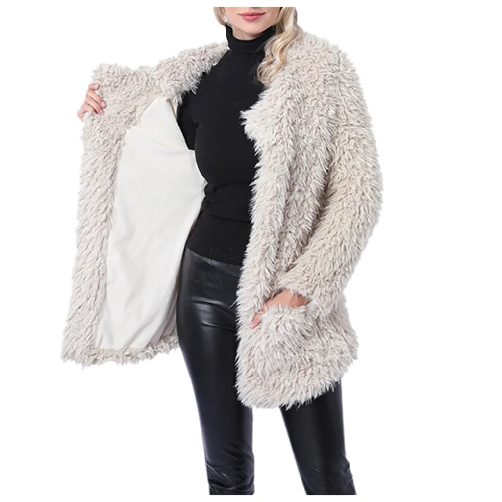 Женская Шуба зимняя плюшевая Женская куртка теплая толстая верхняя одежда женская Свободная куртка с длинными рукавами длинное пальто manteau femme