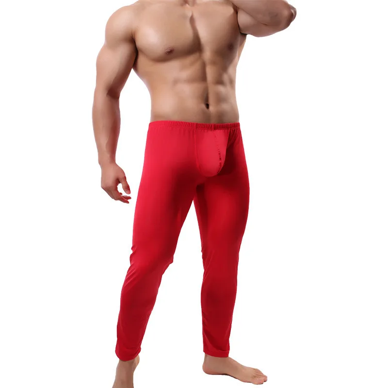 Men Thermal Underwear Bottoms Long Johns Sexy Bottoms Pajama Low Rise Tight Legging Pouch Warm Thermal Underwear Bottoms