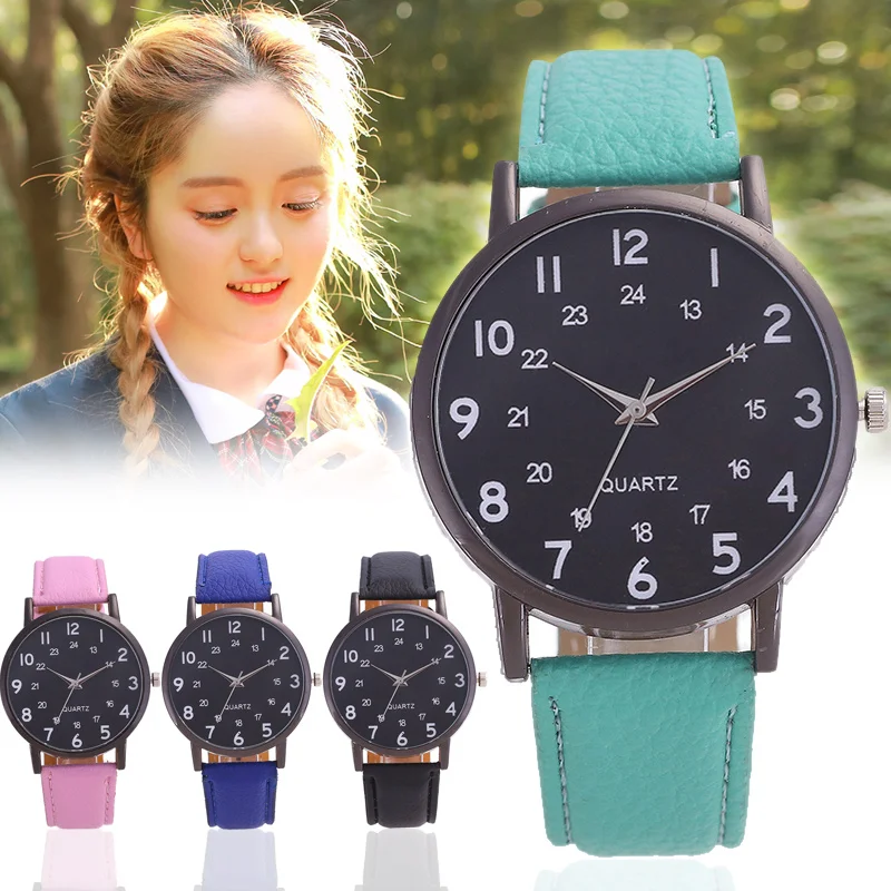 

Exquisite Women Quartz Watch Simple Dual Numbers Circle Alloy Dial with PU Wrist Strap TS95
