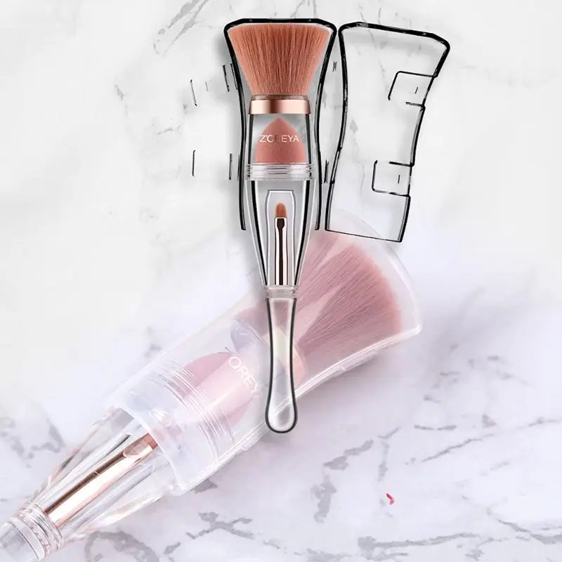 Zoreya 3 In 1 Face Makeup Brushes with Cover Lip Brush Blender Sponge Puff Flat Contour Brush Base Cosmetic Tools#11