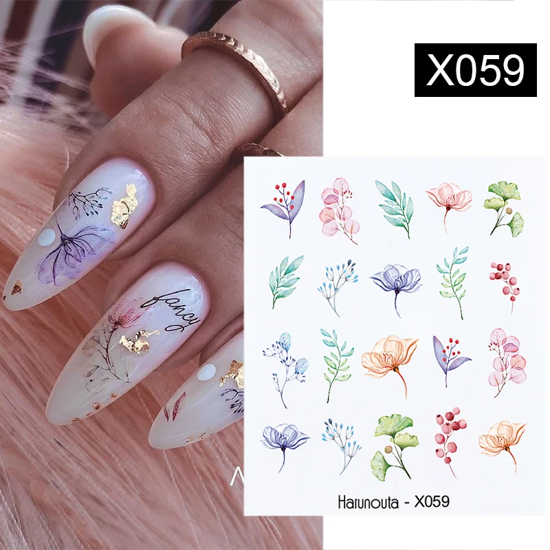 Black Lines Flower Leaf Water Decals Stickers Spring Simple Green Theme Face Marble Pattern Slider for Nails Art Decor Harunouta nail stickers nail art decoration nail decals flower stickers