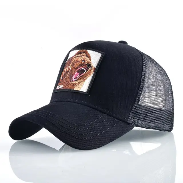 Fashion Animals Embroidery Baseball Caps Men Women Snapback Hip Hop Hat Summer Breathable Mesh Sun Gorras Unisex Streetwear Bone Black Bear