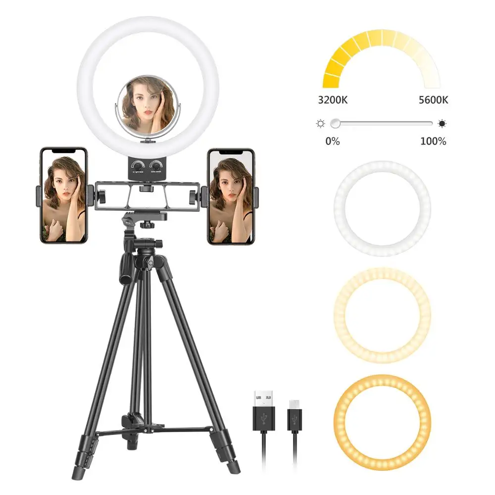 

Neewer 9 Inches Ring Light with Mirror, Dimmable Selfie LED Ring Light for Beauty Makeup Live Stream YouTube Video Photography