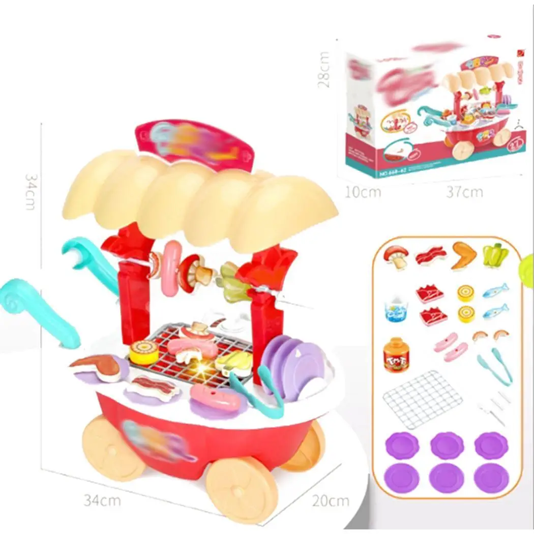 Chirldren ролевые игры десерт для еды барбекю Trolley набор тележек игрушки с детской музыкой и осветительные игрушки
