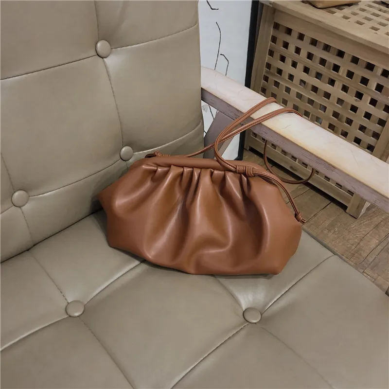 Soft Cloud PU Leather Women Handbag New Dumpling Crossbody Bag Shell Light Weight Shoulder Messenger Bag Folds Clutch Bag