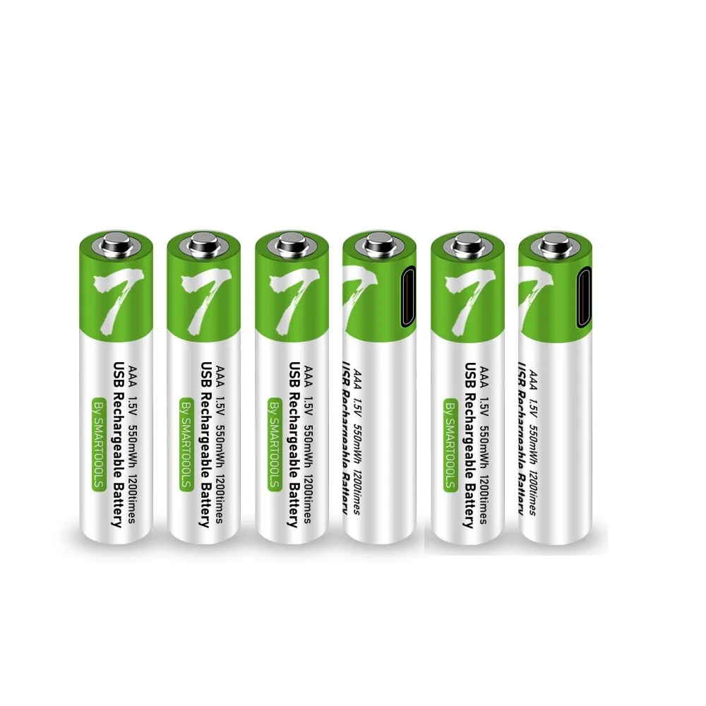 

6PCS 1.5V AAA 550 mWh USB rechargeable li-ion battery for Remote control wireless mouse Cable