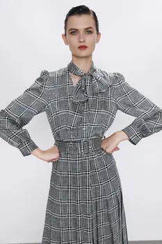 

2020 Spring Summer New Grand Prix Waistband grey Floral Print zaraing women Dress vadiming sheining female dress vintage XDN9297
