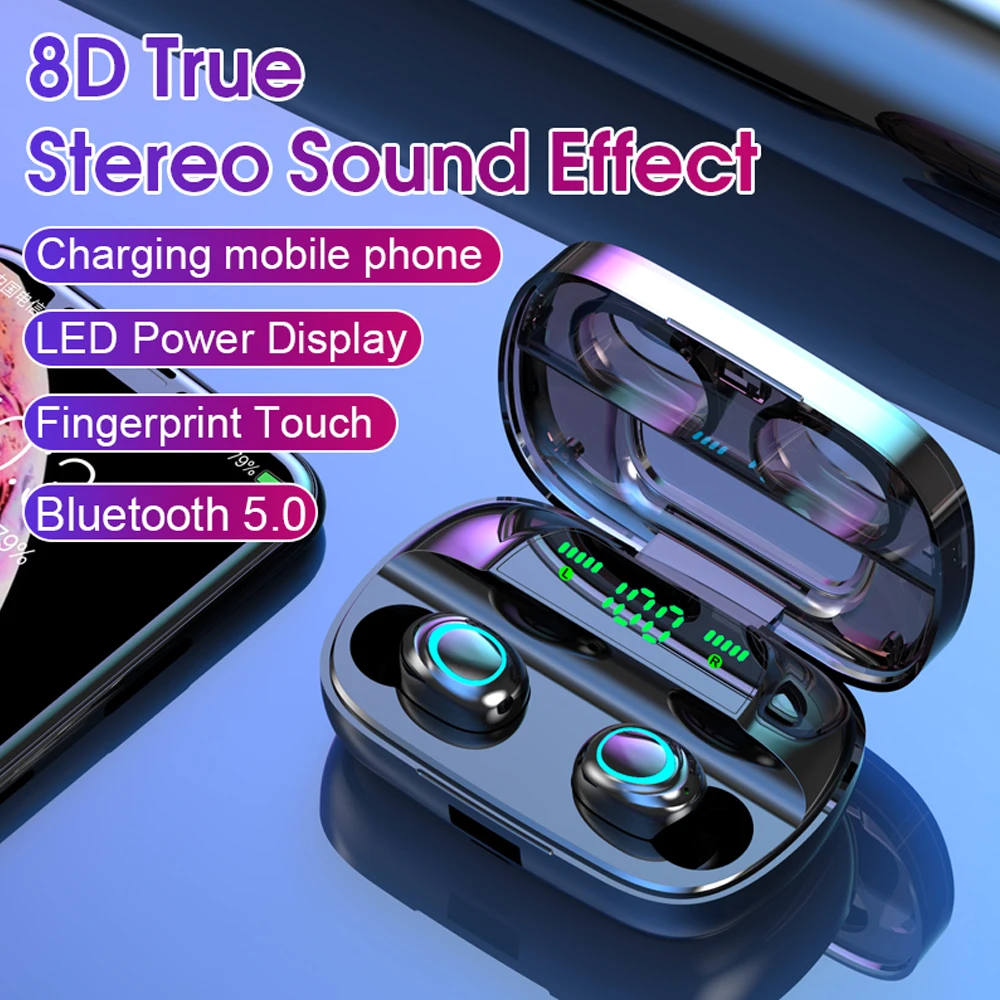 

Touch Wireless Bluetooth 5.0 Earphone 8D HIFI Stereo TWS Headset Noise Canceling Earphones Waterproof Handsfree Earbuds