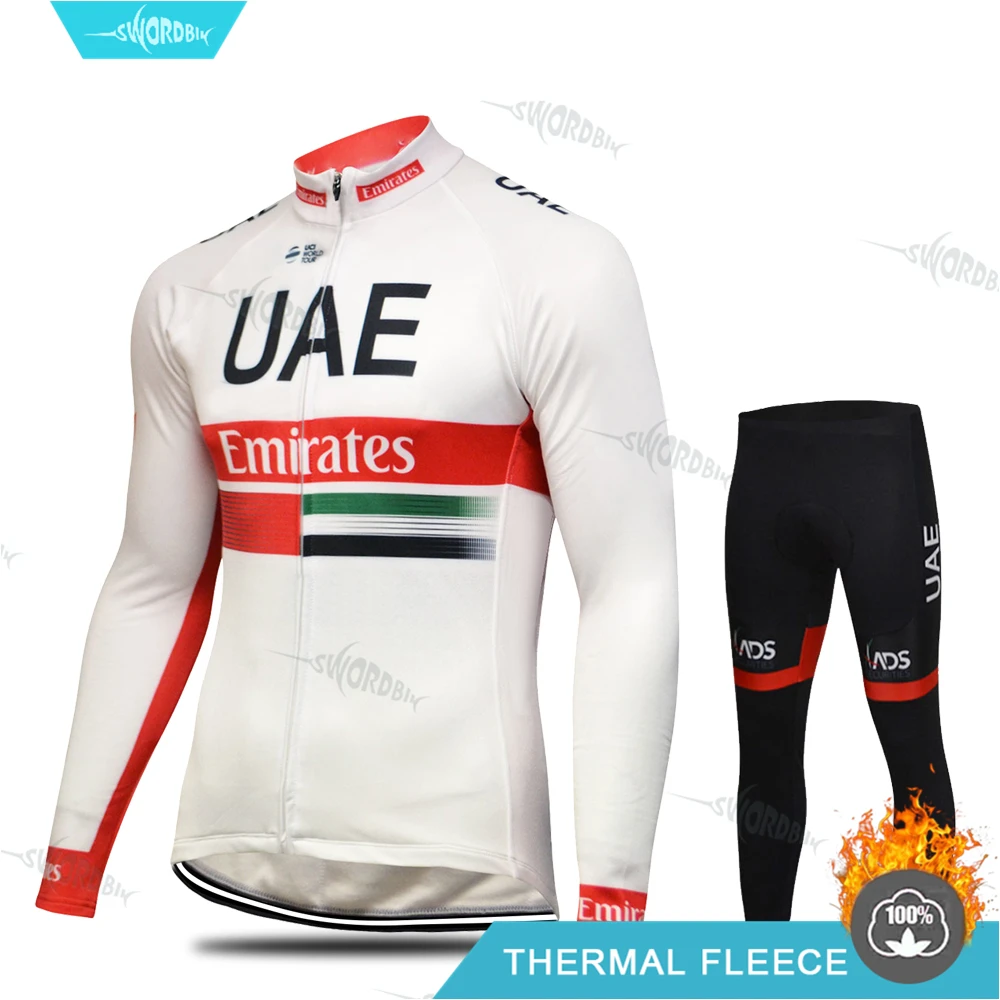 Комплект велосипедной одежды UAEing Pro Team с длинными рукавами для мужчин, зимняя одежда для велоспорта, Теплая Флисовая одежда, Ropa Ciclismo Hombre