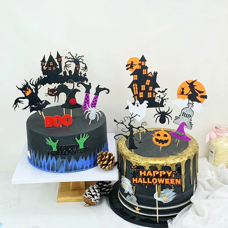 

Halloween Pumkin Witch Bat Ghost Shape Cupcake Topper Decorations Kids Childrens'day Halloween Party Cake Topper Decor 1 Set