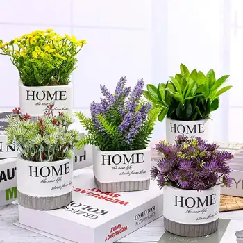 

Artificial Flowers Small Bonsai Grass Artificial Potted Fake Flowers for Rustic Wedding Party Garden Farmhouse Desktop Decor