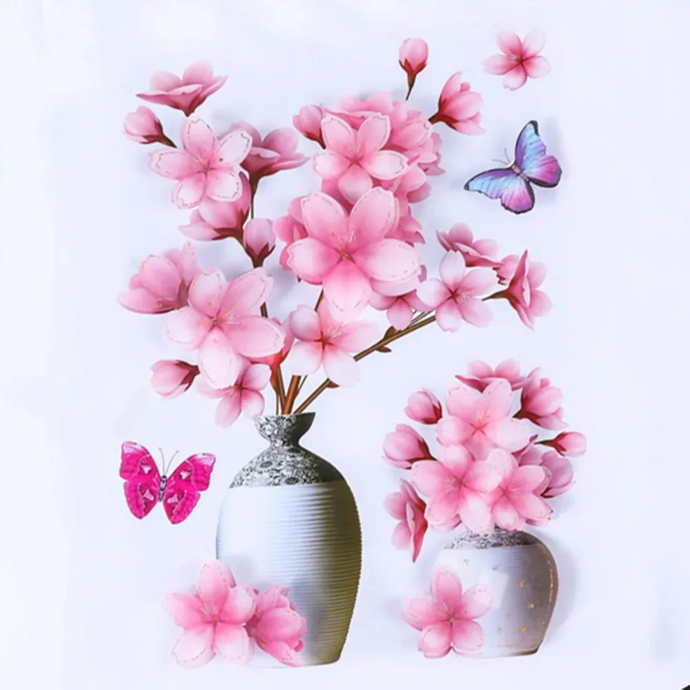 3D simulation rose flower sticker stereo simulation vase wall sticker home background decoration waterproof self-adhesive