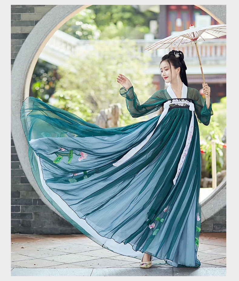 Традиционные танцевальные костюмы с вышивкой лотоса Hanfu, женское платье феи, фестивальный Рейв, наряд для певцов, одежда для выступлений DC3192