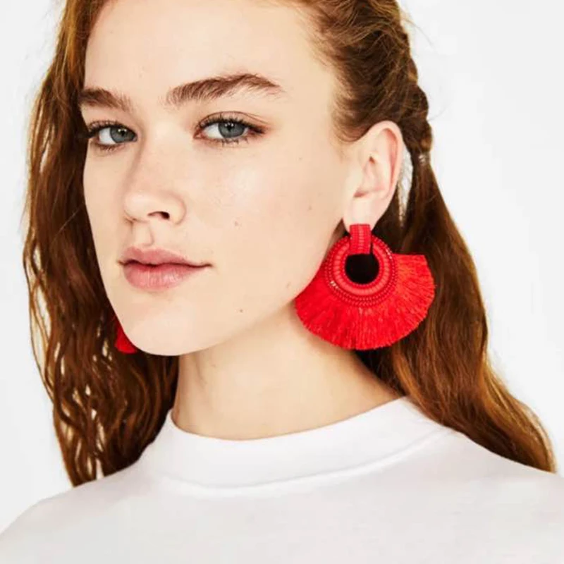 YAOLOGE Big Sector Tassel Earrings For Women Bohemian Wedding Jewelry Statement Dangle Colorful Earring 2019 | Украшения и