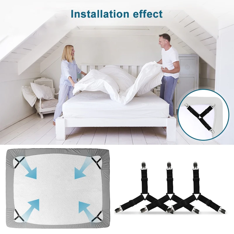 Elastic Bed Clips, Sheet Belt Fastener, Adjustable Bed Sheet Grippers, Mattress Cover, Non-slip Clip, Blankets Holder