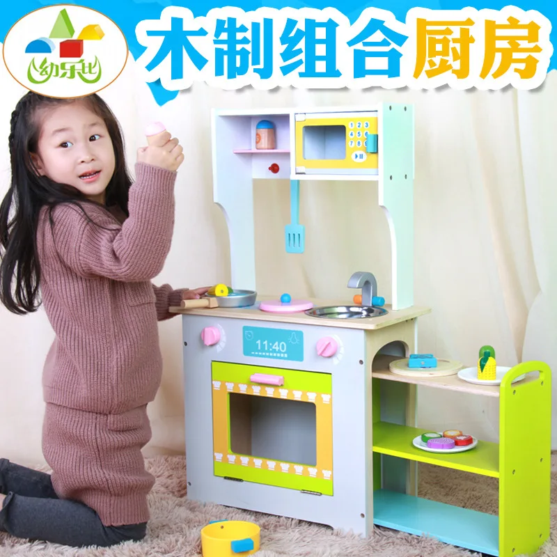 

Toy Children Luxury Wooden Boys And Girls Model Cooking Stove Play House European Style Kitchen