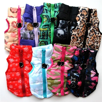 

Color Blocking Pet Dog Winter Warm Cotton Padded Jacket Vest Zip-up Puppy Harness Soft Coat