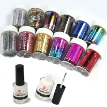 

12 Color Nail Art Transfer Foil Sticker for Nail Tips Decoration & 2pcs 8ml Glue US DROPSHIPPING