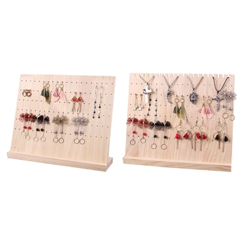 

2 Pcs Wood Jewelry Display Hanging Stand Rack for Stud Earrings Dangle 120 Holes Solid Bamboo Wood Jewelry Holder
