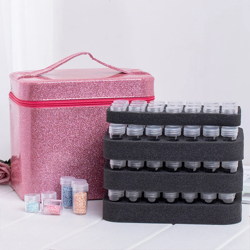 

126 Bottles Diamond Painting Box Tool Container Storage Box Carry Case Holder Hand Bag Zipper Diamond Painting Accessories