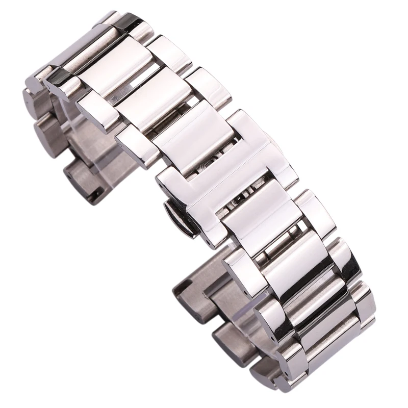 Серебристый 316L Stainless Steel Watch band Bracelet 18mm 20mm 22mm Women Women Fashion Silver Polished Watchband Strap Watch Accessories - Цвет ремешка: Серебристый