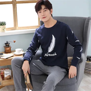 

LASPERAL Spring Men's Cotton Pajamas Letter Striped Sleepwear Cartoon Pajama Sets Casual Sleep&Lounge Pyjamas Plus Size Pijama