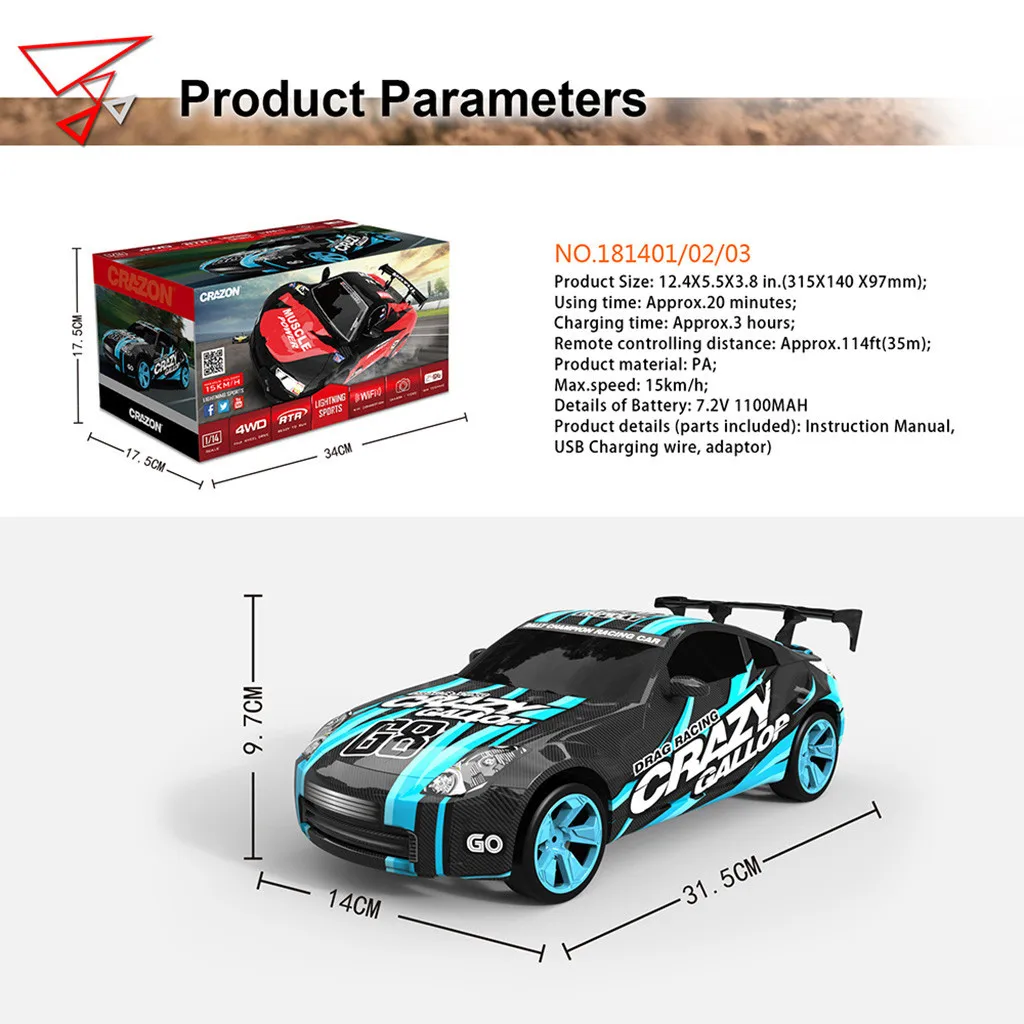 Высокая скорость дрейфующий автомобиль 1/14 2,4 ГГц 4WD 15 км/ч RC грузовик с 0.3MP Wi-Fi FPV камера Спортивные Гонки детская игрушка Z925