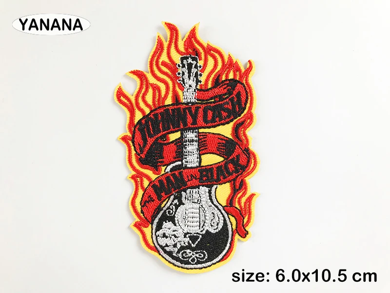 Огненная гитара рок-музыка нашивки значки вышитая аппликация швейная Железная на значок одежда Acc