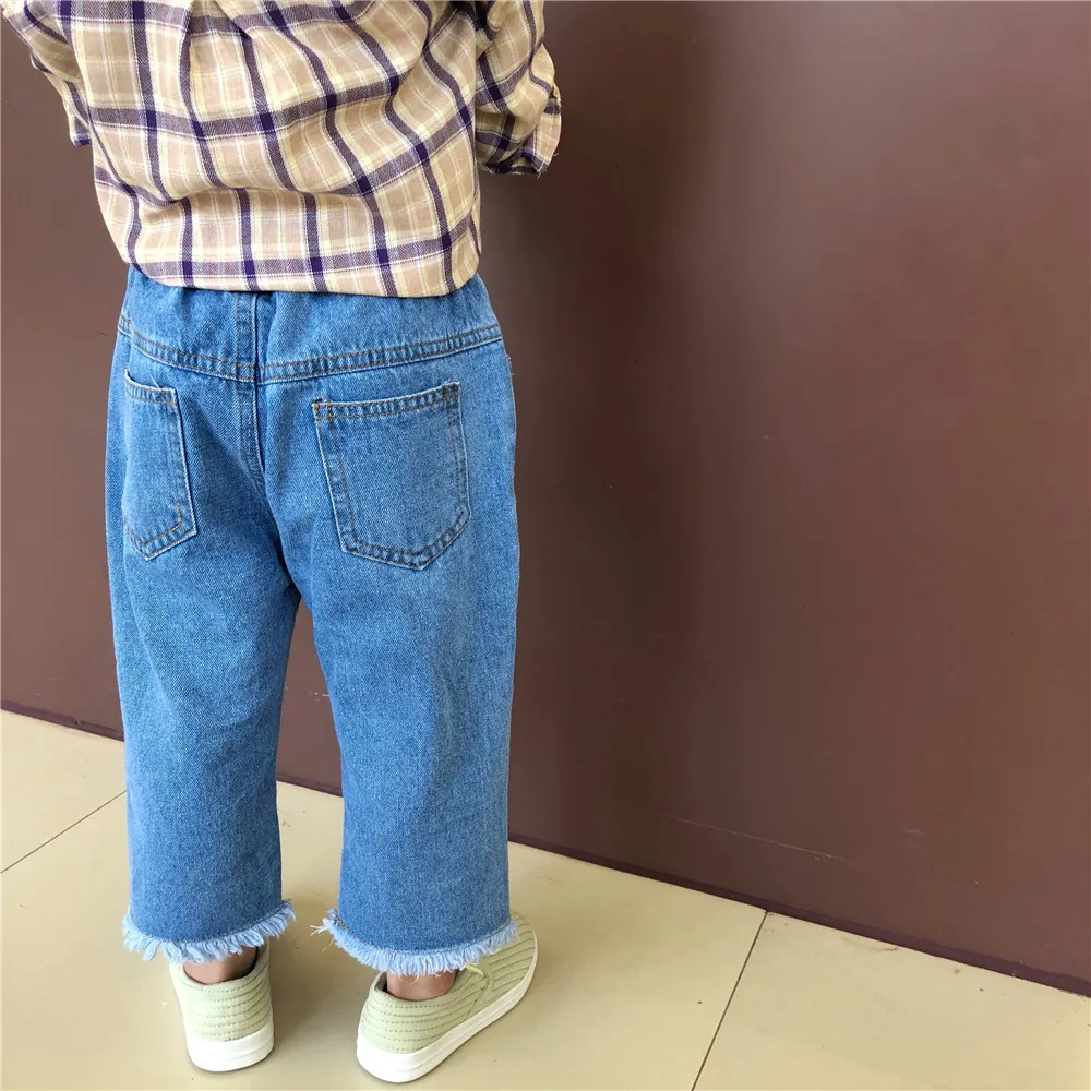 Новое поступление; модные джинсы с дырками; сезон осень повседневные джинсовые штаны для мальчиков и девочек