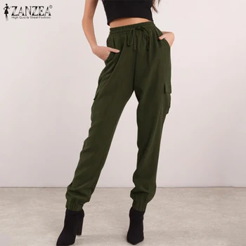 

Fashion Women Long Pant Casual High Waist Trousers ZANZEA Plus Size Cargo Pants Female Loose Pockets Pantalon Streetwear Bottoms