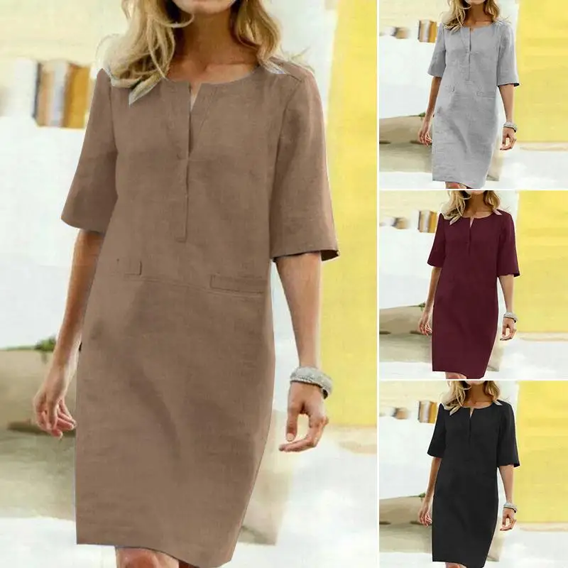 2020 ZANZEA Shirt Dress Women's Summer Sundress Vintage Casual Tunic Vestidos Elegant Female Half Sleeve Party Robe Plus Size 2020 ZANZEA Shirt Dress Women's Summer Sundress Vintage Casual Tunic Vestidos Elegant Female Half Sleeve Party Robe Plus Size