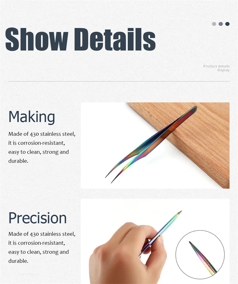 Description Picture 5 of item3 PCS False eyelashes Tweezers for eyebrows nail clip cilia soldering lash Fan sticker eyelash extension makeup tools supplies