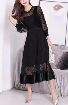 

Velvet Polka Dot Lantern Sleeve Women Fashion New Pleated Dress