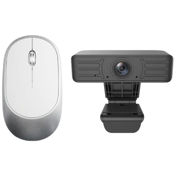 

2.4G Wireless Optical Mouse 1600DPI Rechargeable Office Home Notebook Mute Mouse(Silver) & 1080P Computer Camera