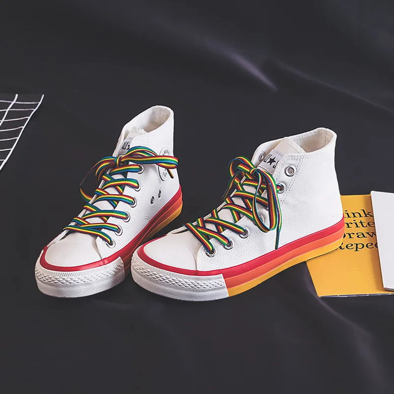 white shoes with rainbow soles