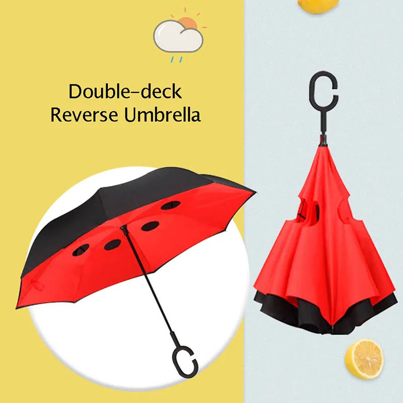 

Fashion New Sunny/rainny Parasols Reverse Folding Inverted Double Umbrella Prevent Women Beauty From Ultraviolet Vinyl Effective