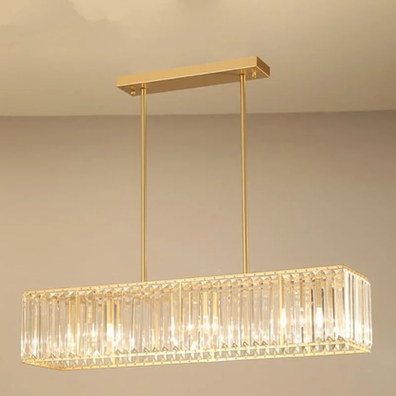 

Rectangle Dining Chandelier Lighting Luxury Modern Crystal Light Kitchen Island Hanglamp LED Cristal Lustres