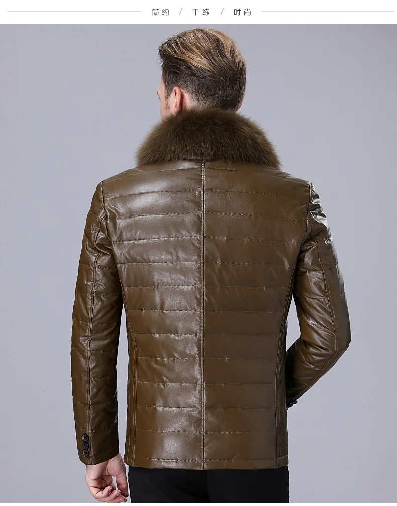 New Style Autumn And Winter Genuine Leather Clothes Men Genuine Leather down Jacket Men's Fox Fur Collar Leather Wind Coat