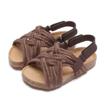 

Children's Sandals Hemp Rope Sandals Summer For Boy Girls Cork Sole Roman Shoes Kids Open Toe Non-slip Baby Casual Shoes