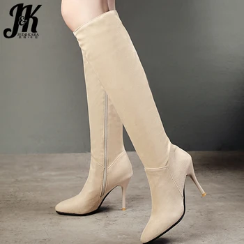 

JK High Heels Thin Boots Women Knee High Boot Ladies Shoes Female Pointd Toe Party Shoes Female Shoes Winter Big Size 32-46