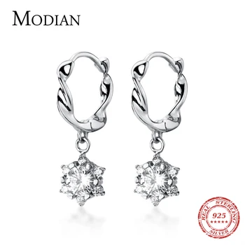 

MODIAN Sparkling AAA Zircon Flower Irregular Hoop Earring for Women Real 925 Sterling Silver Wedding Engagement Original Jewelry