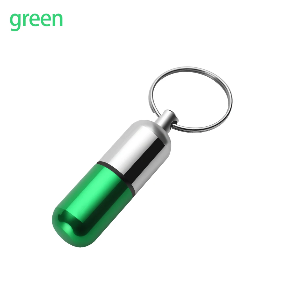 Green Алюминиевая Водонепроницаемая коробка для таблеток с брелком, портативный контейнер для лекарств, бутылка для лекарств, EDC, аварийный держатель, автомобильные Брелоки для ключей, здоровье - Цвет: Green