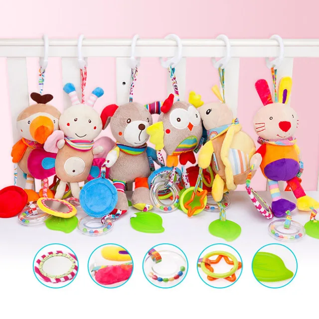 Good Quality Newborn Baby Rattles Plush Stroller Cartoon Animal Toys Baby Mobiles Hanging Bell Educational Baby Toys 0-24 Months 2