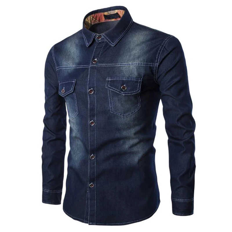 Мужская Повседневная джинсовая рубашка мужская мода slim fit фитнес с длинными рукавами джинсовые рубашки camisa social masculina плюс размер 5xl 6xl рубашка