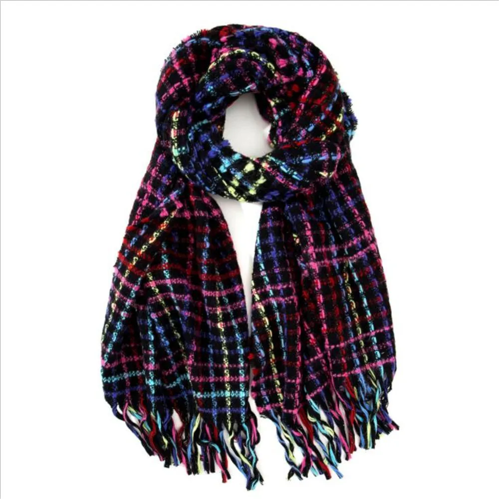 

Women Plaid Scarves with Tassels Ladies Girls Warm Winter Scarves Capes Cashmere Shawls Female Woven Rainbow Scarf Blanket Wraps