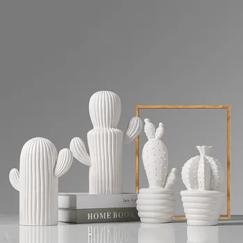 

Nordic Ceramic Cactus Figurines Luxury Living Room TV Cabinet Coffee Bar Table Simulation Cactus Display Home Decoration Crafts