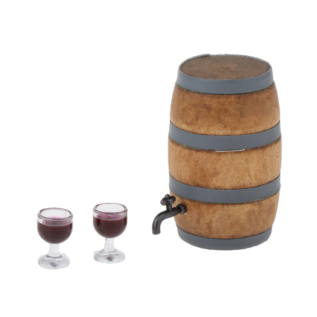 1/12 Scale Wine Beer Barrel Glasses Cups Set Kitchen Drinks for Dollhouse Life Scenes Decor, Kids Pretend Play Toy