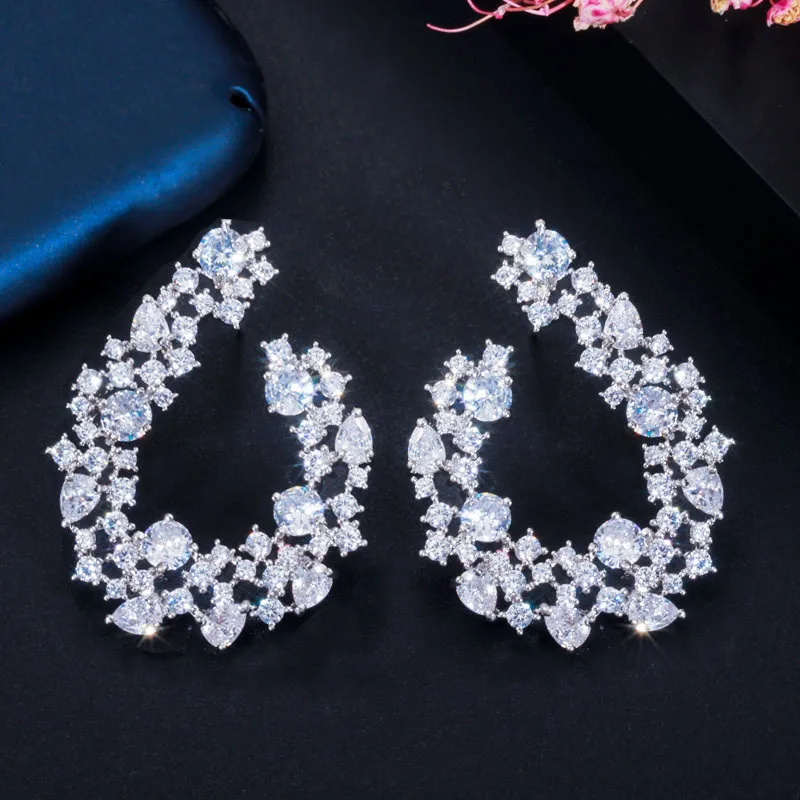 white CWWZircons высокое качество популярный бренд дизайн мульти красный зеленый кубический цирконий большие висячие серьги модные украшения для женщин CZ617 - Окраска металла: white