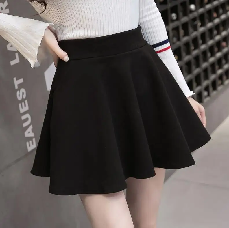 Модная уличная шерстяная приталенная юбка женская винтажная мини-юбки с высокой талией зимняя плиссированная школьная юбка Серый Черный Saia - Цвет: Черный